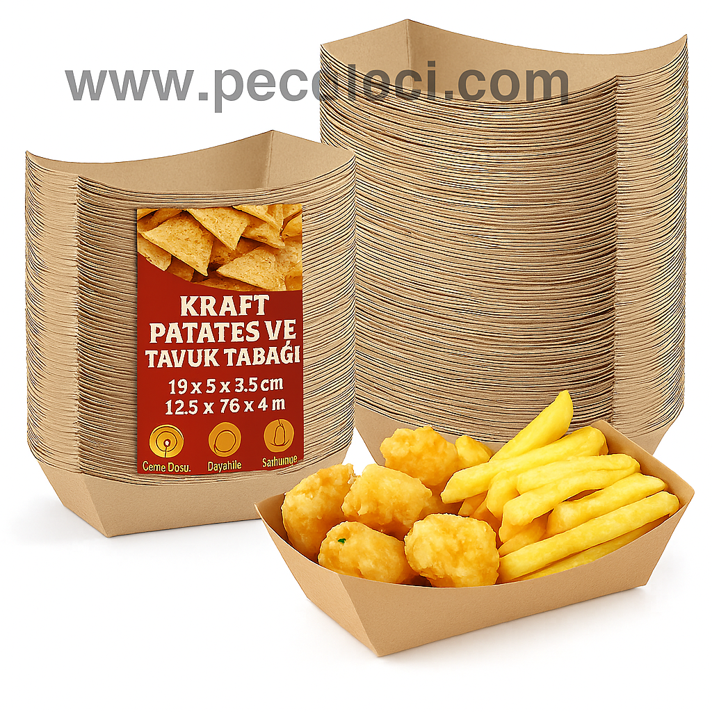 Kraft Karton Kızarmış Patates Tabağı Karton Patates Kızartması tabağı - Görsel 1